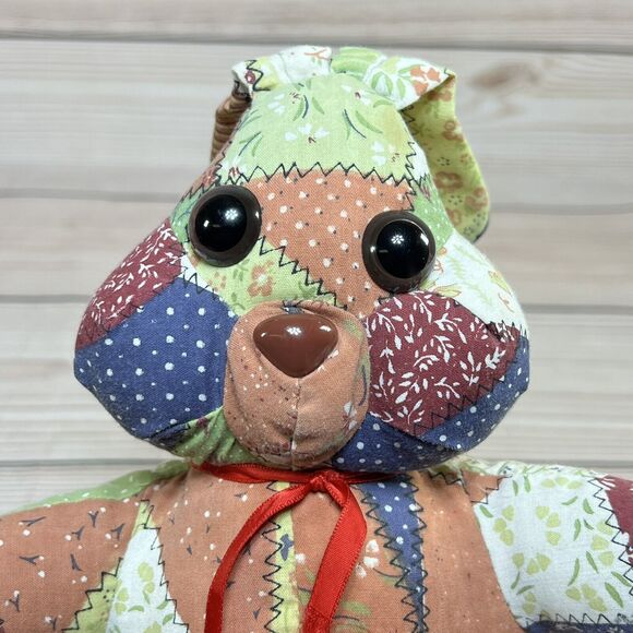 VTG 80s Faux Patchwork Quilt Bunny & Elephant 12” Stuffed Animal Plush Set of 2 - Picture 5 of 16